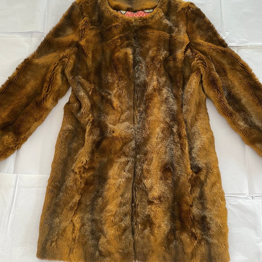 Custo Barcelona Reversible Brown Faux Fur Coat Extra Soft Relaxed Fit Size 38